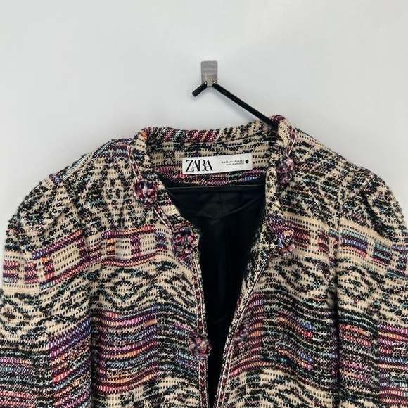 Zara Jacquard Tweed Tribal Aztec Ethic Printed Vtg Inspired Wool Blend Jacket - Picture 1 of 10